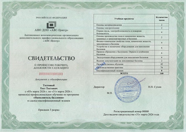 Наполнитель баллонов (2-4 разряд). Обучение дистанционно